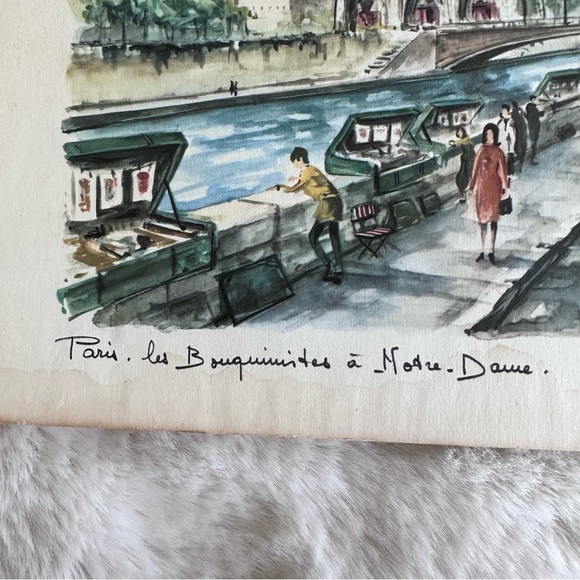 2 Vintage Peter Arno Paris Watercolors signed MCM 1960s Notre Dame Eiffel Tower - Picture 6 of 7